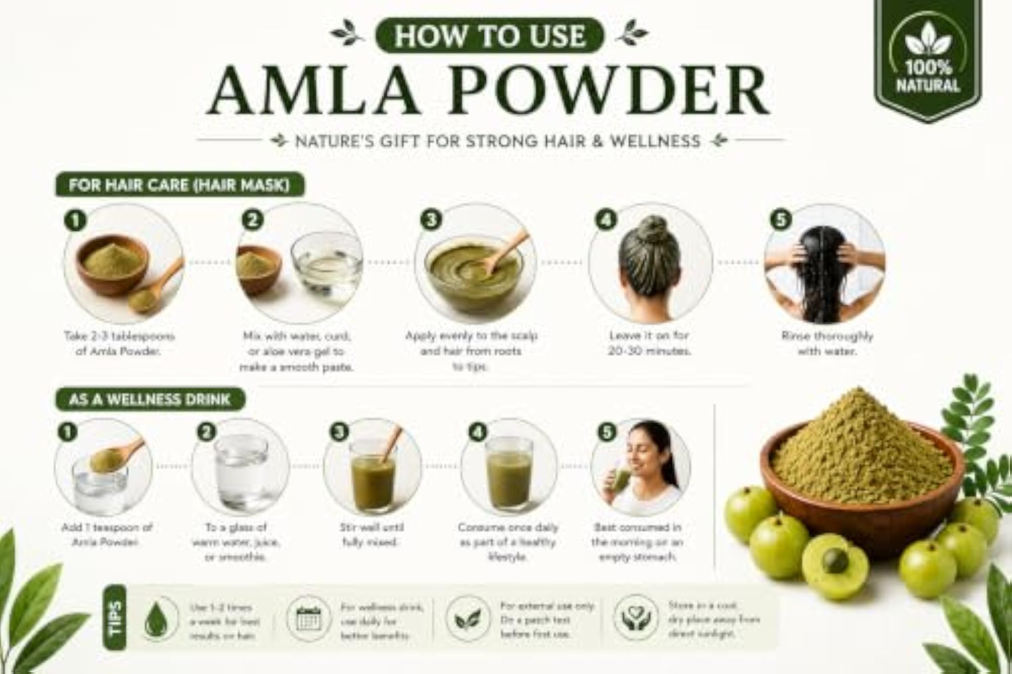 Natural Amla Powder for Hair Care, 100g